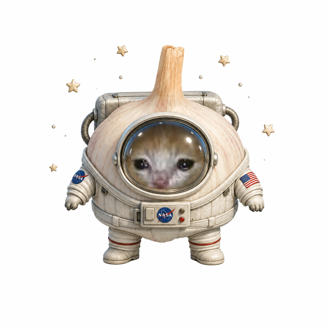 Garlic Cat dressed as an astronaut