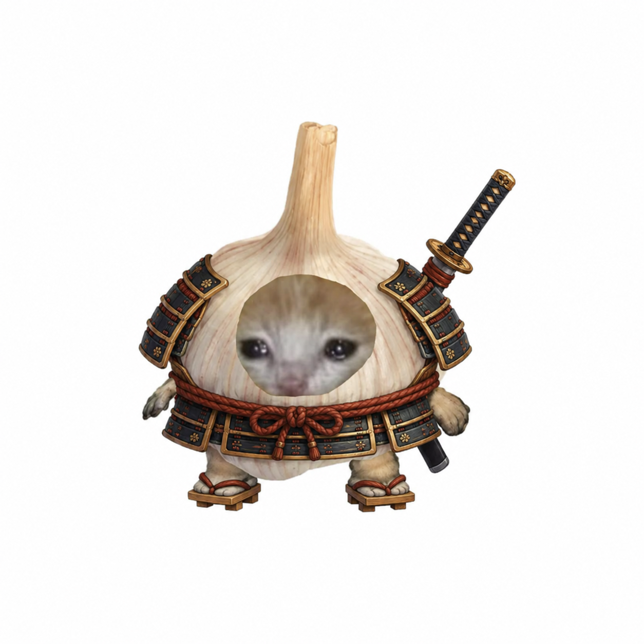 Garlic Cat dressed as a samurai